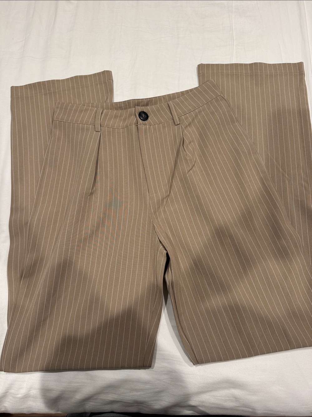 Princess Polly Men's Pinstripe Tan Dress Trousers